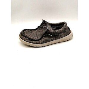 Hey Dude Womens Boat Shoe Wally Gray Striped Lace Up Square Toe Flat Heel 6‎